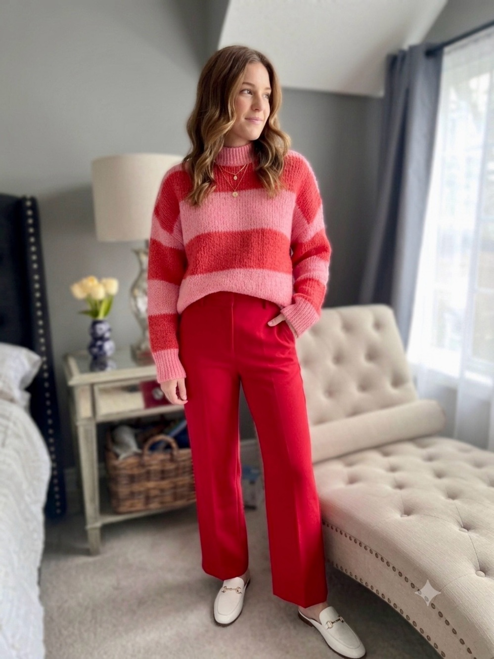 MANGO Striped Pink and Red Cozy Knit Sweater - M